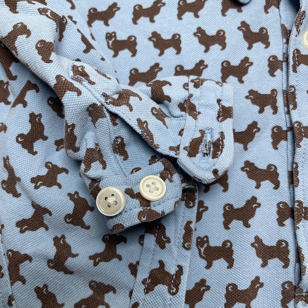 Uniqlo Michael Bastian M Blue Shiba Dog Print Cotton Polo Shirt Button Sleeve - Picture 4 of 7
